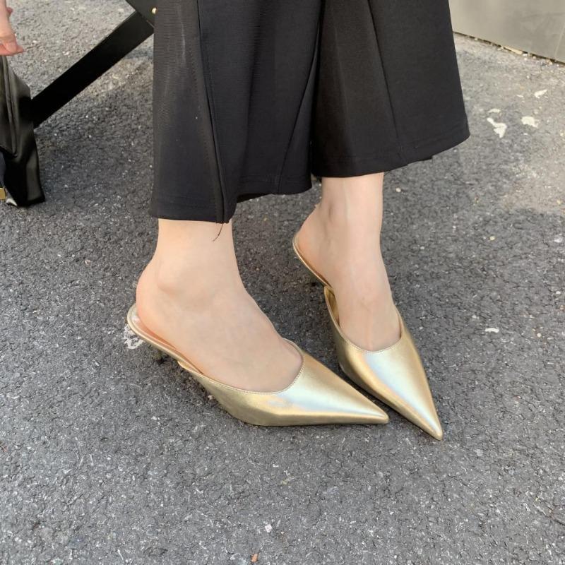 Baotou half slippers women's new pointed temperament silver gold black high-heeled cool slippers