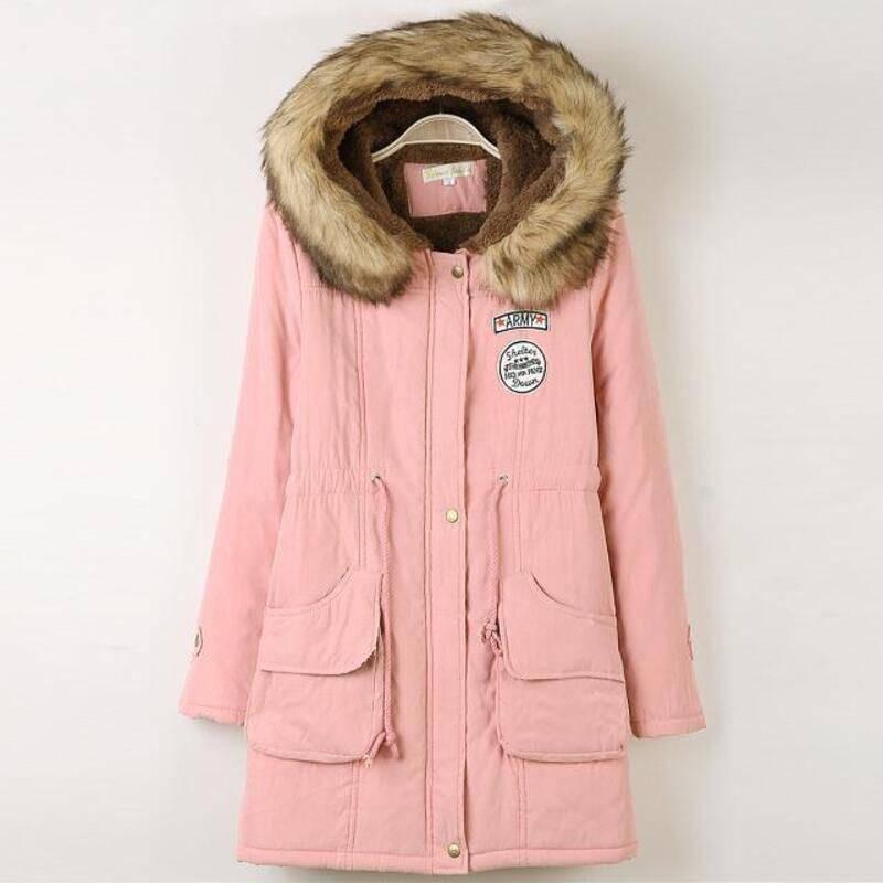 New Women's Warm Cotton Jacket With Fur Collar Hooded Parka For Winter