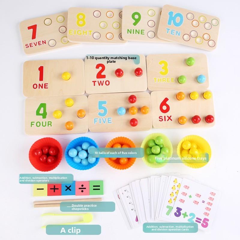 Wooden Multifunctional Arithmetic Clip Bead Learning Board Kid Puzzle Toy Set For Early Learning