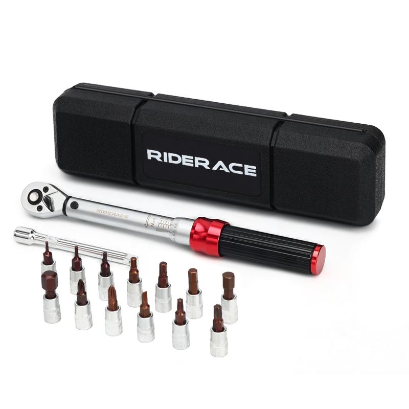 RIDERACE Bicycle Torque Wrench Set 15Pcs 1/4  2-24Nm Dual Direction Bike Allen Key Tool Socket Spanner Pro Motorcycle Repair Kit красный
