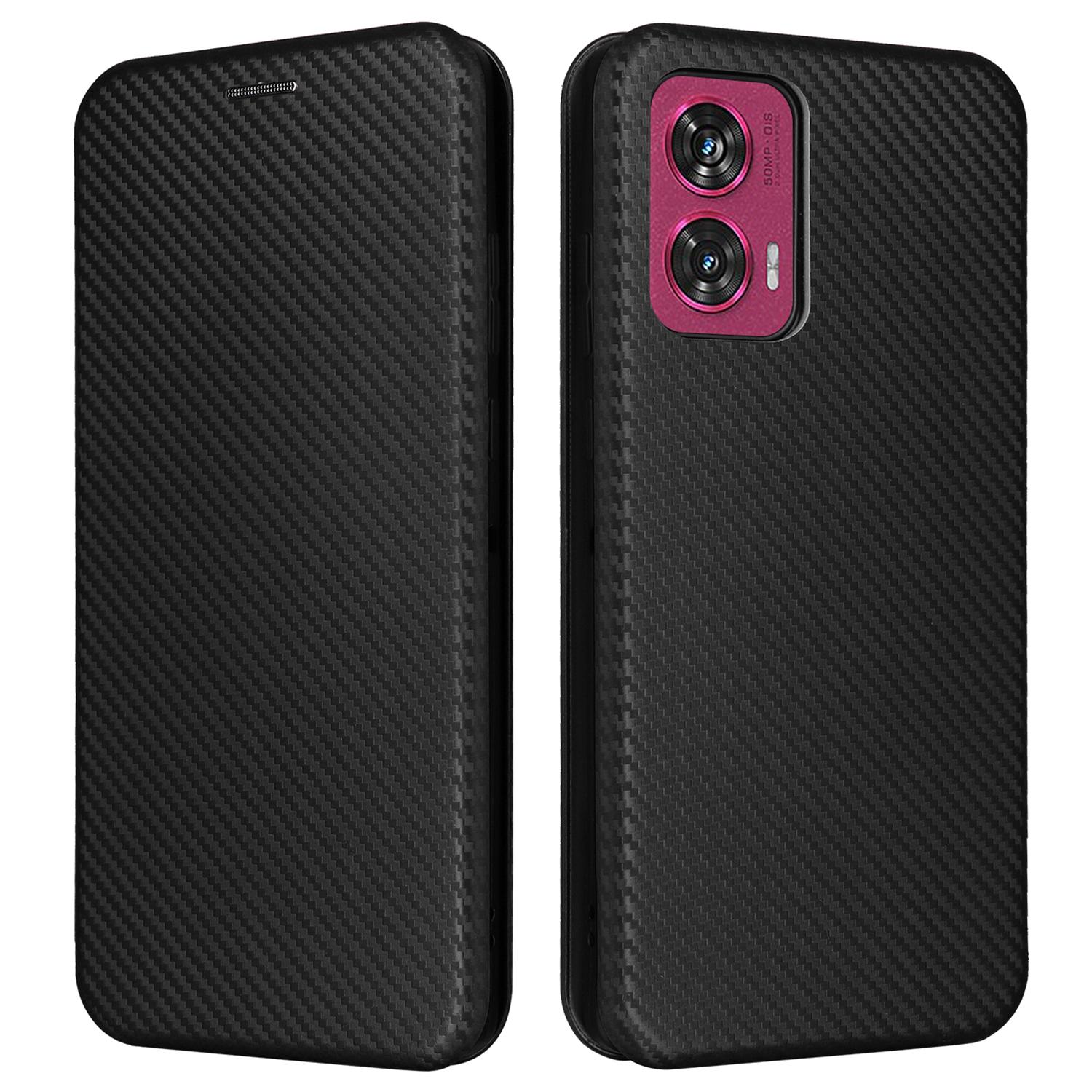 

Для Motorola Edge 50 Fusion 5G чехол слоты для карт сотовый телефон кожаный чехол с текстурой из углеродного волокна Black