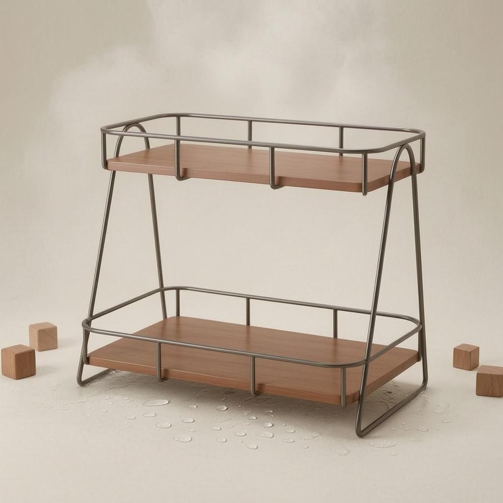 Two-Tier Desktop Storage Rack storageSaving Iron and Wood Shelf Organizer