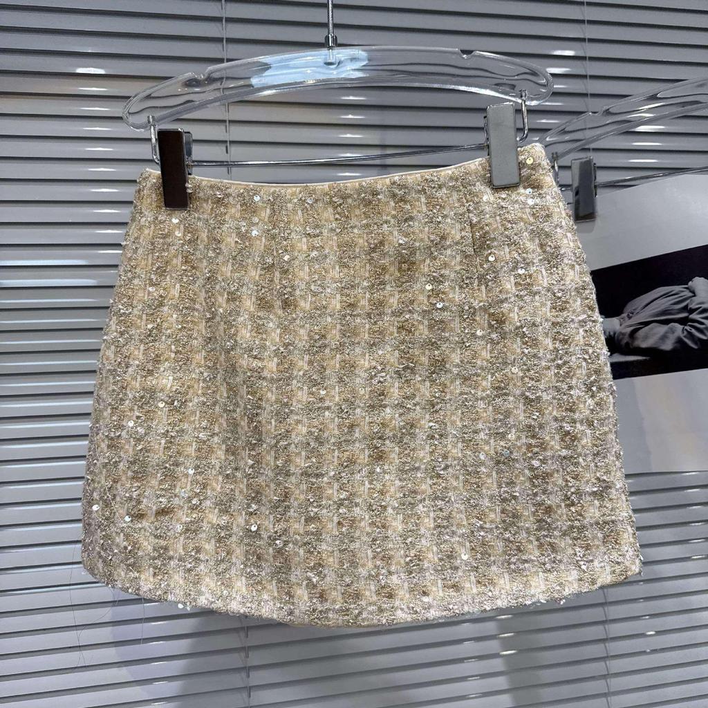 2025 Winter French Chic Sequin Tweed A-line Short Skirt