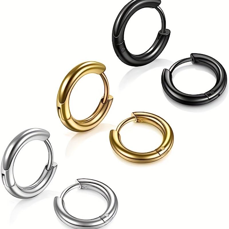 

1 pairs Unisex Punk Hypoallergenic Stainless Steel Small Round Hinged Hoop Earrings Set for Men and Women 8mm/10mm/12mm Sizes 12mm