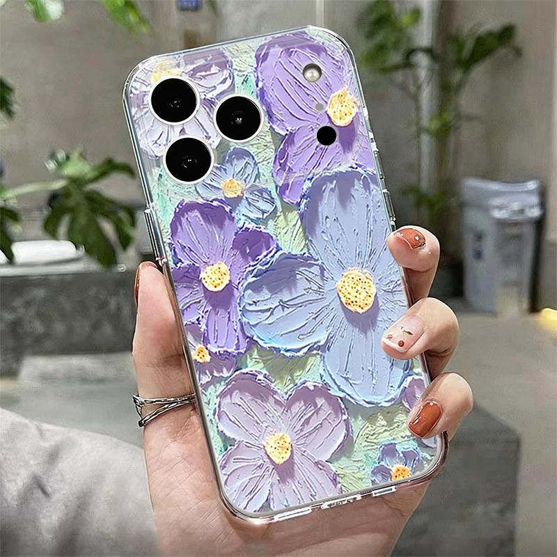 Oil Painting Flowers Phone Case For iPhone 17 Pro Max Coque iPhone 16 15 14 13 12 Pro Max 11 Clear TPU Silicone Soft Cover