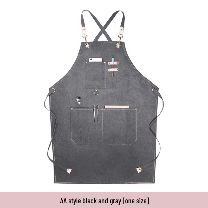 Custom Logo Floral Canvas Apron for Milk Tea, Baking, Kitchen, and Barber Use - Thickened for Men and Women