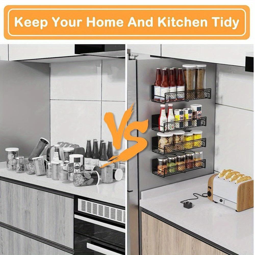 Magnetic Spice Rack for Refrigerator, Moveable Spice Organizer, Strong Magnetic Storage Fridge Organizer with Paper Towel Holder