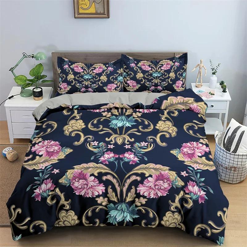 Baroque Style Floral Duvet Cover Set Luxury Exotic Flowers Bedding Set Microfiber Comforter Cover Single Queen For Teens Girls