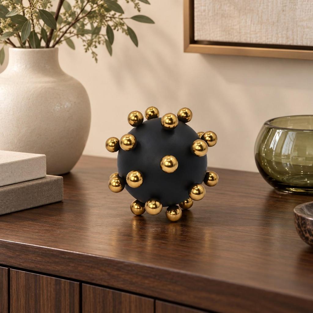 Spherical Metal Decorative Ornament Versatile Orb with Raised Spheres EyeCatching Black