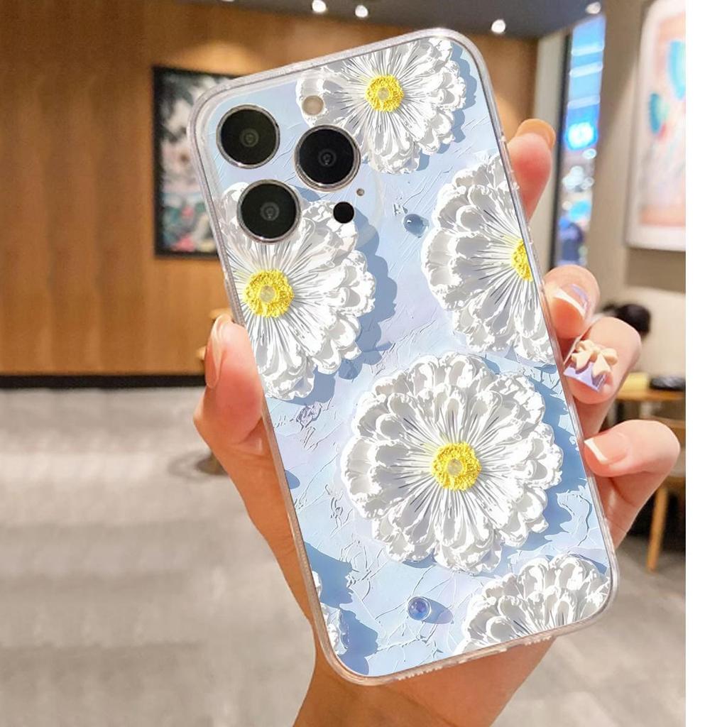 Blue Daisy Drop-Proof Transparent Case for iPhone 14/15/16/17 Series Pro Max