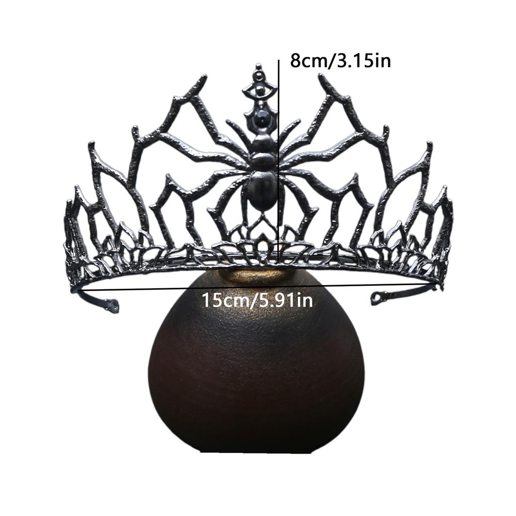 Gothic Spider Web Crown Black Crystal Headpiece Metal Tiara Suitable for Men and Women's Steampunk Halloween Costume Headwear