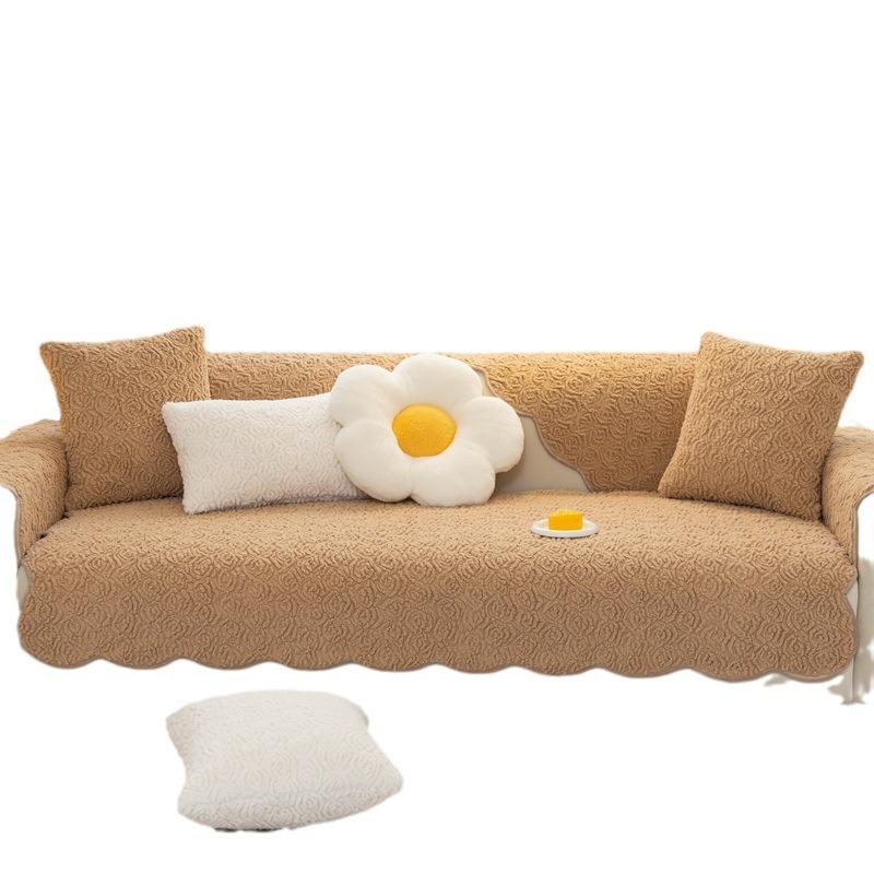 Warm Tutu Fleece Sofa Cushion  New Winter Thickened Plush Cushion Non-Slip Leather Sofa Cover Cover