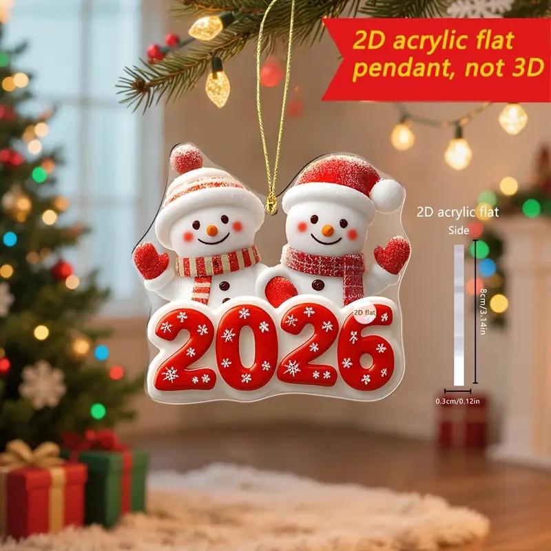 2D Flat Cute Red White Snowman Friends 2026 New Year Gift Pendant Christmas Ornament Cartoon Design Snowflakes Home Decor