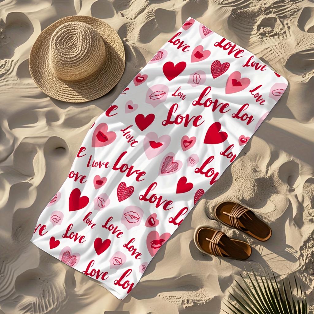 Kawaii Love Letter Heart Microfiber Beach Towel 2D Flat Printed Sandproof Waterproof Cute Picnic Mat Travel Essentials