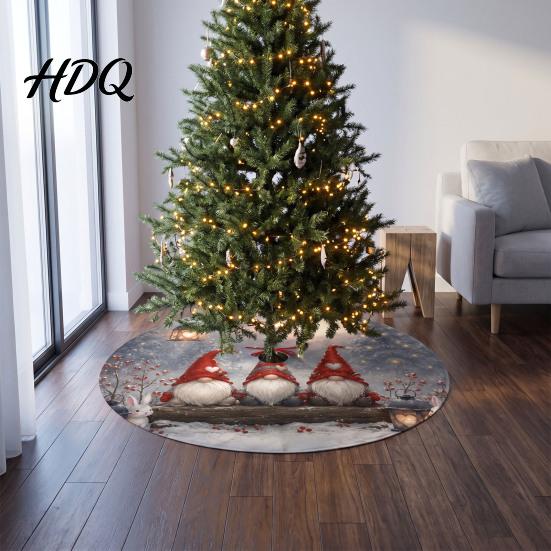 Holiday Tree Skirt Round Skirt 35.4" Christmas Vibrant Prints Mat with for Decorative Prop Photo