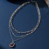 Multi-layer necklace, love hollow inlaid with ruby temperament, high-end autumn and winter layered sweater chain, hot sale