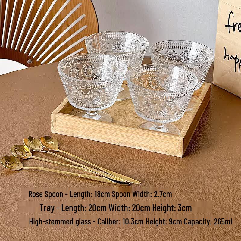 Retro Embossed Sunflower Glass Dessert Bowl