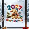 Festive Glass Window Clings Chinese New Year Stickers, 2027 Goat Static Clings, Reusable Cartoon Lamb Art Crochet Knit Decals, Decor for Home