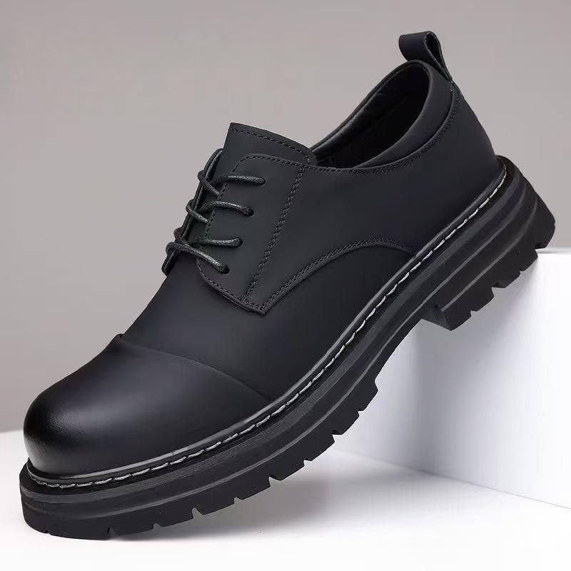 

Мужские весенне-осенние формальные кожаные туфли - Британский стиль, Офисный тренд, Круглый носок Size 40 чёрный