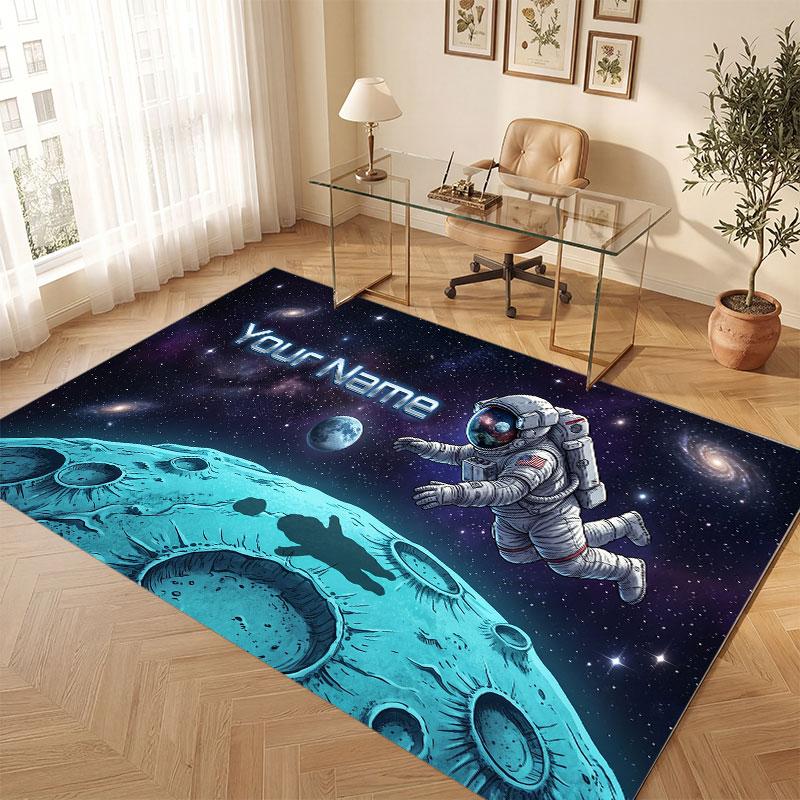 Space Cosmic Theme Crystal Velvet Floor Rug Personalized Custom Name Text Warm Carpet Home Decoration