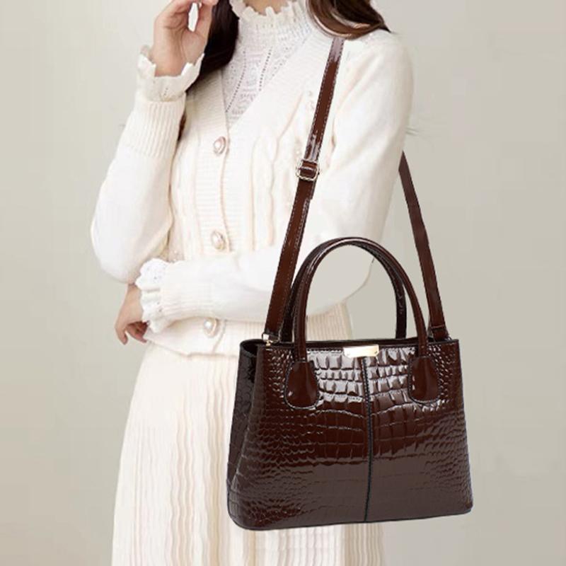 Fashion Crocodile Pattern Mother and Daughter Bag Large Capacity Bright Leather Waterproof Multi-compartment Fine Texture Handbag Shoulder Bag