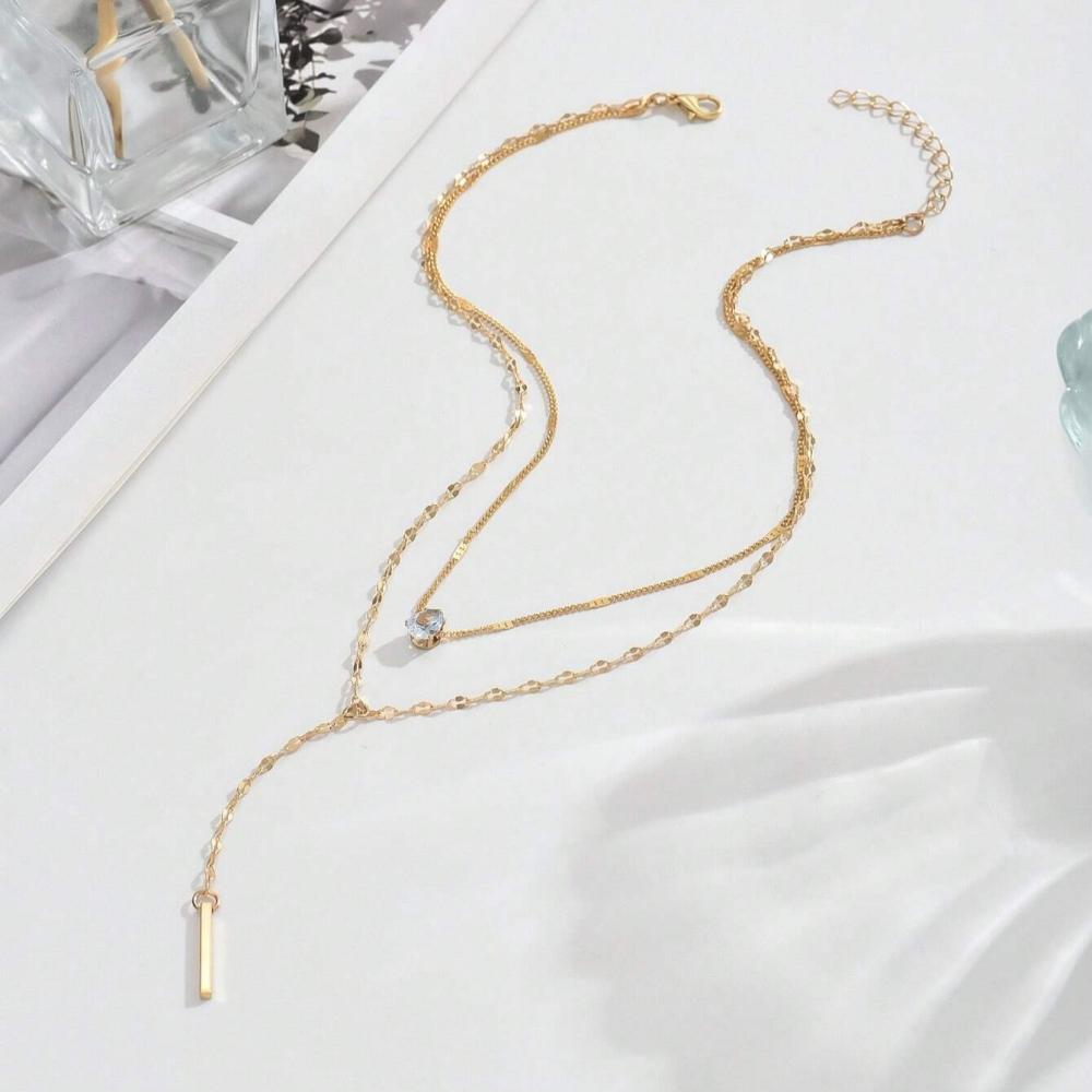 Bar Charm Necklace Adjustable Double Layer Necklace Y-Shaped Necklace Shiny For Gift For Girlfriends Daily Wear Evening Dress