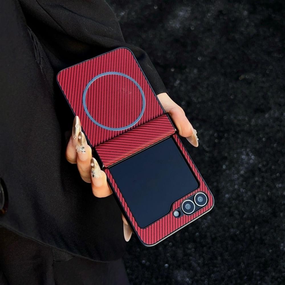 Luxury For Magsafe Carbon Fiber Magnetic Phone Case For Samsung Galaxy Z Flip 8 7 6 5 Wireless Charging Ultra Thin Bumper Cove