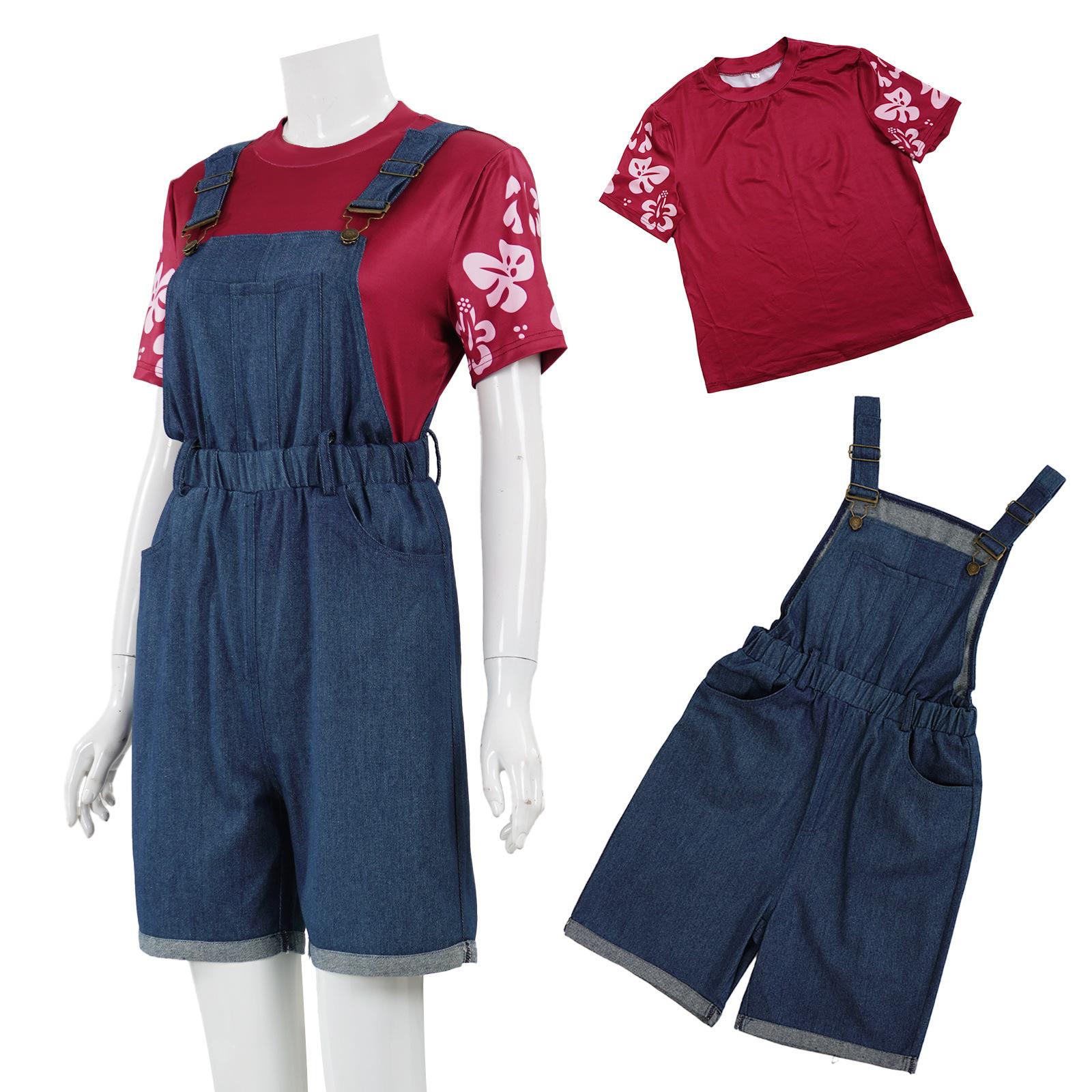 

Source Factory Lilo & Stitch Cosplay Costume Red Overalls Set, Disney Character Performance Outfit for Wholesale XXXL