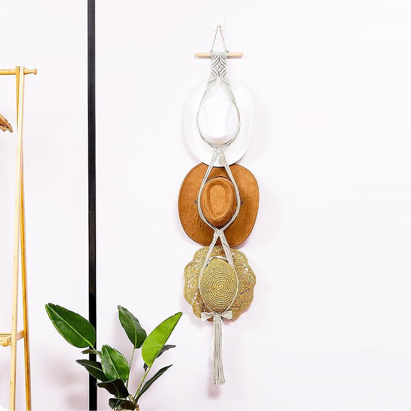 Nordic Style Boho Cotton Rope Hanging Caps Holder Organizer Display Hat Scarf Organizer Rack Macrame Tapestry Hat Hanger