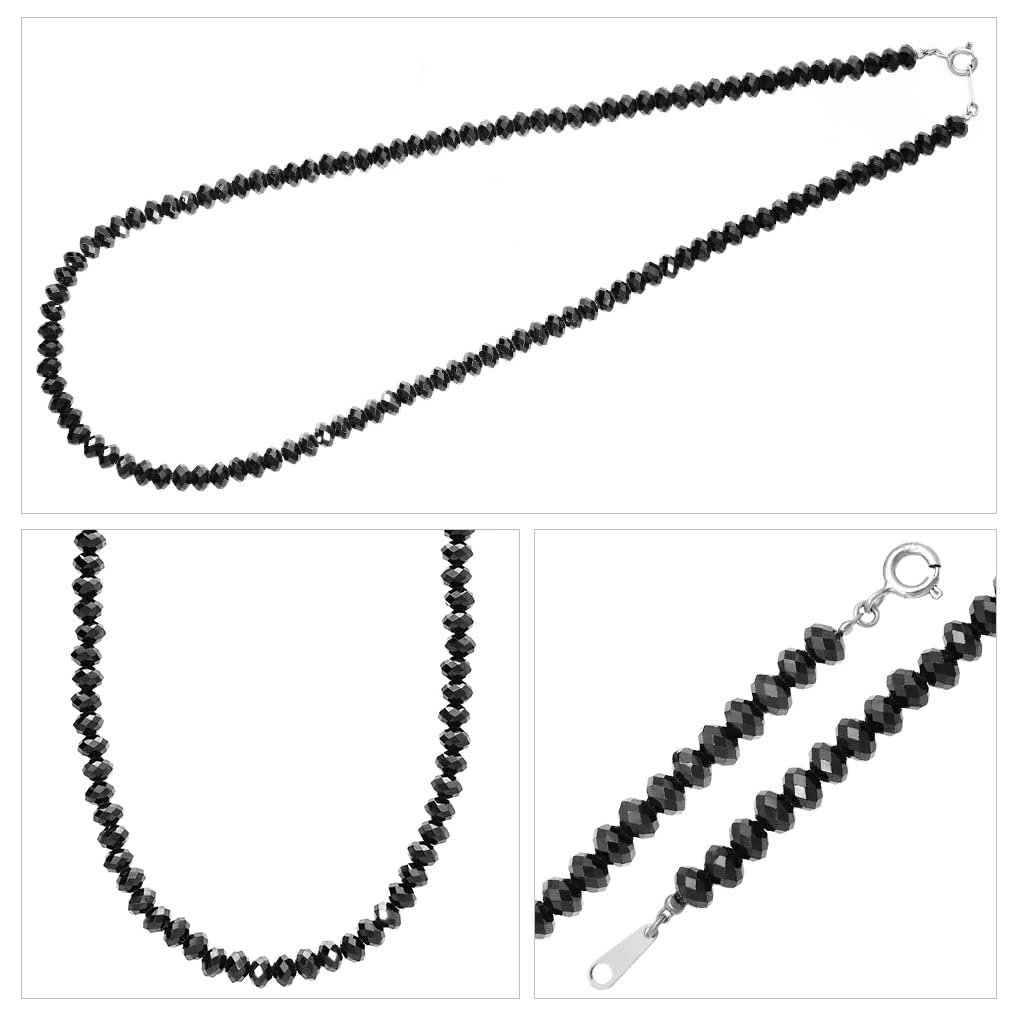 Shinjuku Gin no Kura [Premium Grade] 5mm Black Spinel Necklace 45cm Diamond Cut August Birthstone Natural Stone Sterling Silver 925
