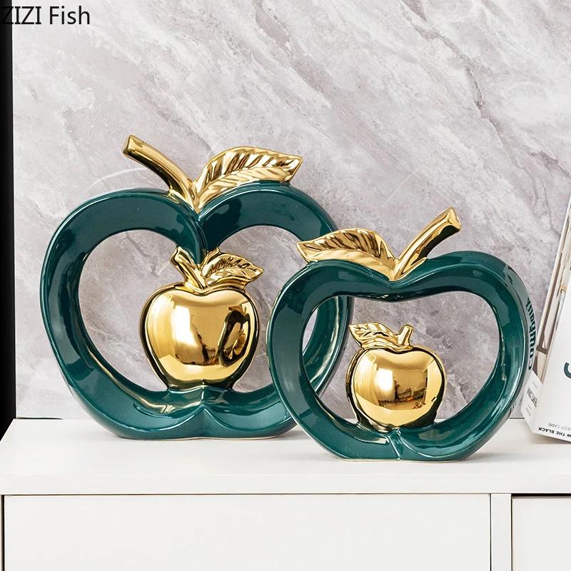 Ceramic Crafts Golden Apple Hollow Out Key Console Desktop Storage Organization Furnishings Ceramic Decorations Accessories