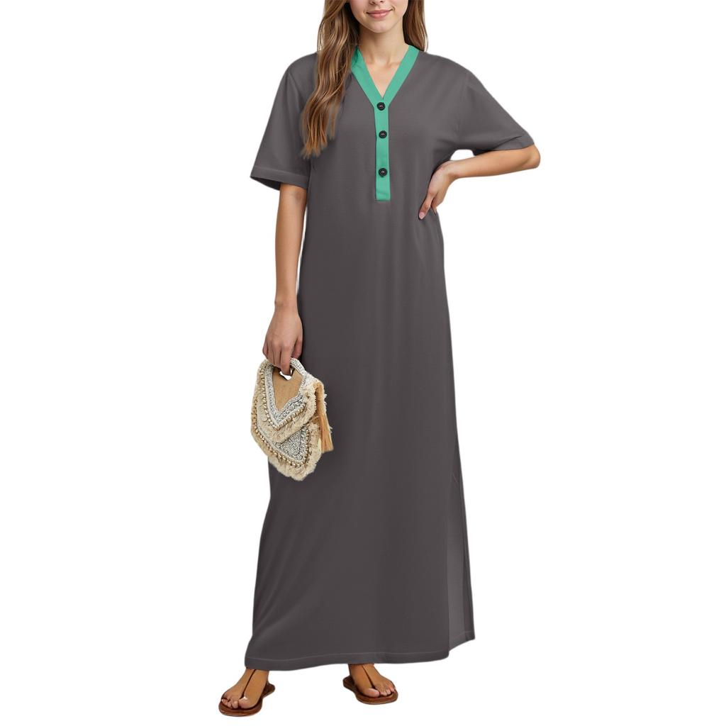 Women's Nightgown Home Clothes Short Sleeve Nightgown With Pockets Long Dress