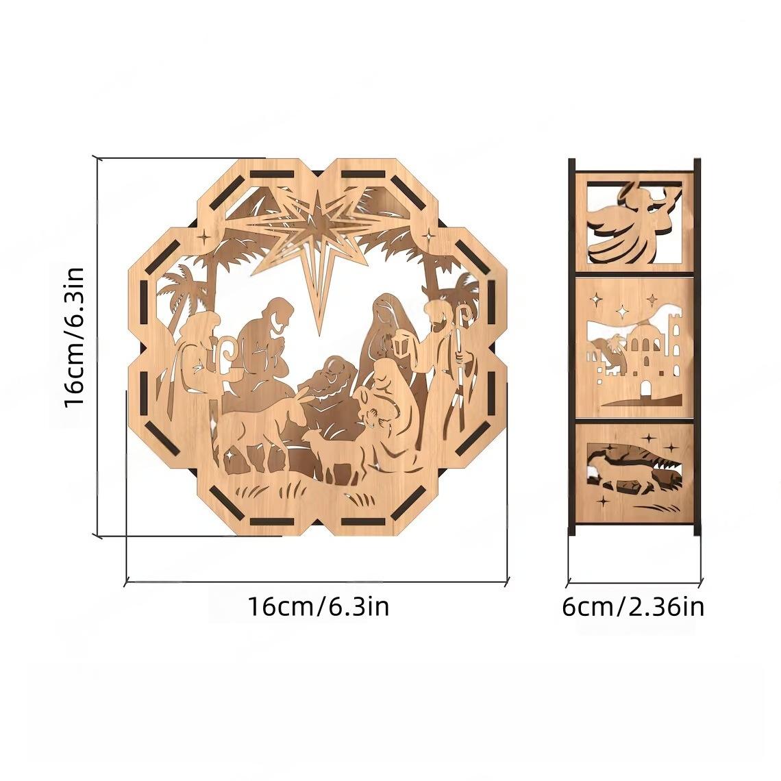 

1pcs Traditional Christmas Jesus Nativity Wooden Lantern - Wood Craft for Desktop Fireplace Holiday Home Christmas Decorat Gifts