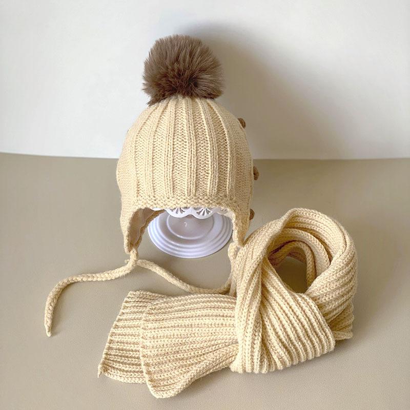 Children's Hat and Scarf Two-piece Korean Style Baby Suit Warm Autumn and Winter Baby Knitted Hat for Boys and Girls In Winter