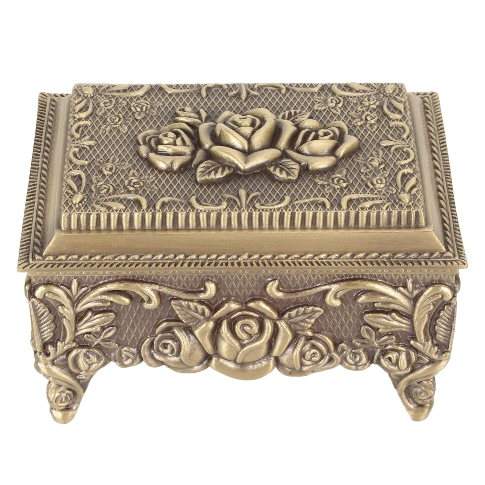 Health & Beauty Product Women's Rose Metal Jewelry Box Zinc Alloy Trinket Box Vintage Rectangular Jewelry Storage Box For Rings Earrings Necklace