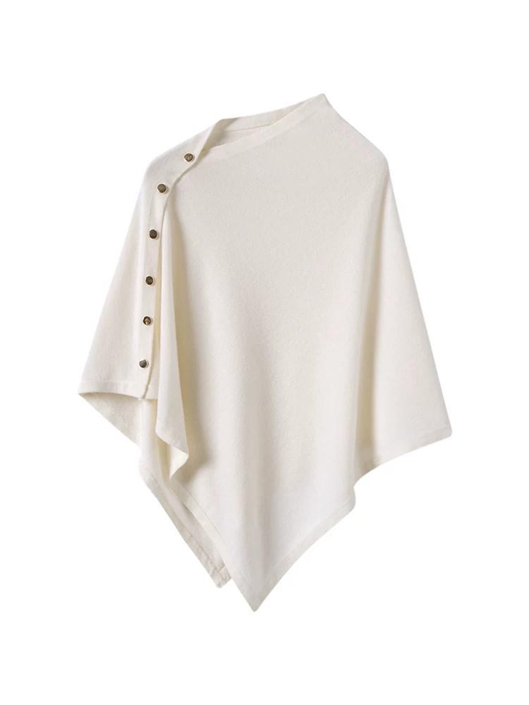 AOSSVIAO 2026 New Autumn Winter Women Pure Cashmere Shawl Solid Color Warm Side Button Knit Cape Poncho Outerwear