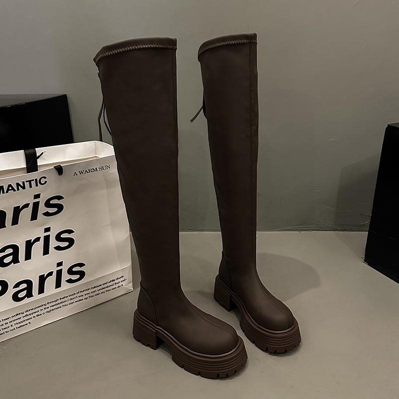 

Британский стиль, но женские ботфорты 2025 весна и осень новые высококлассные модные крутые рыцарские сапоги, популярные ботинки 37 коричневый