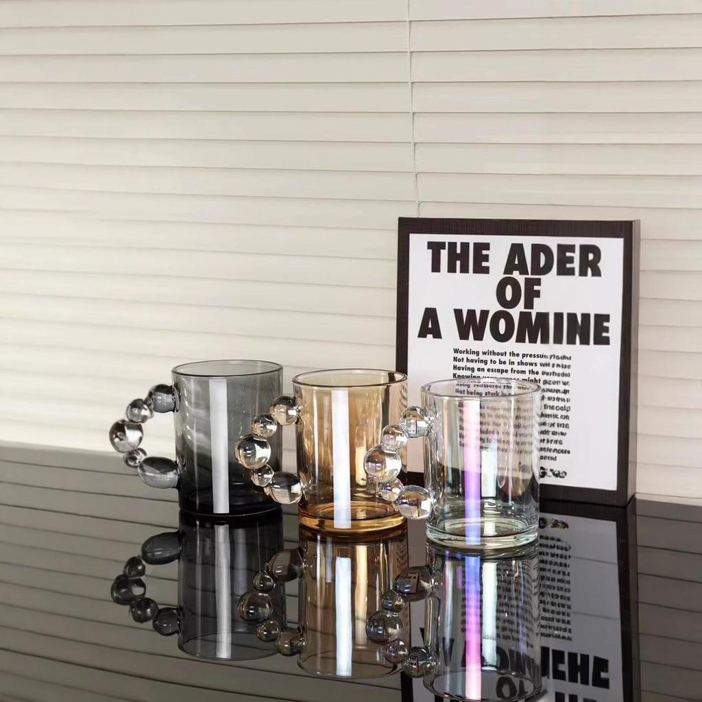Wanghong Bubble Glass Cup with Pearl Handle - Multipurpose for Water, Milk, Coffee, Beer, or Beverages