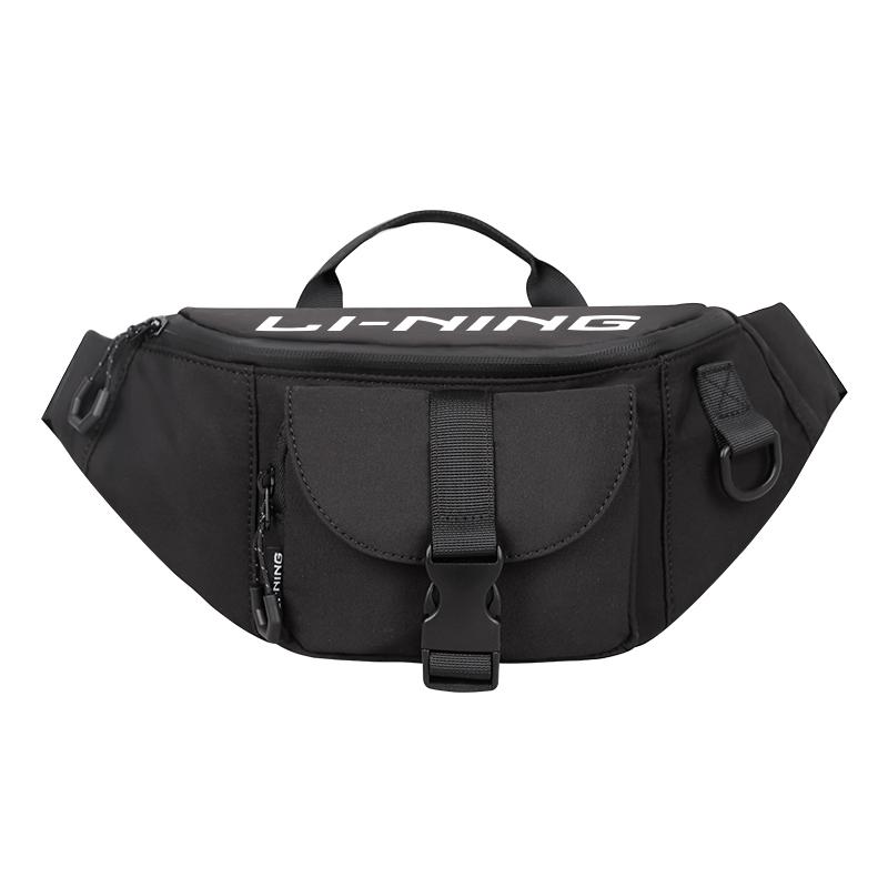 Li Ning Sports Trend Series 4L Simple Lightweight Versatile Polyester Waist Bag Unisex Waist Bag Black ABLV029-2A Black-Reflective Logo