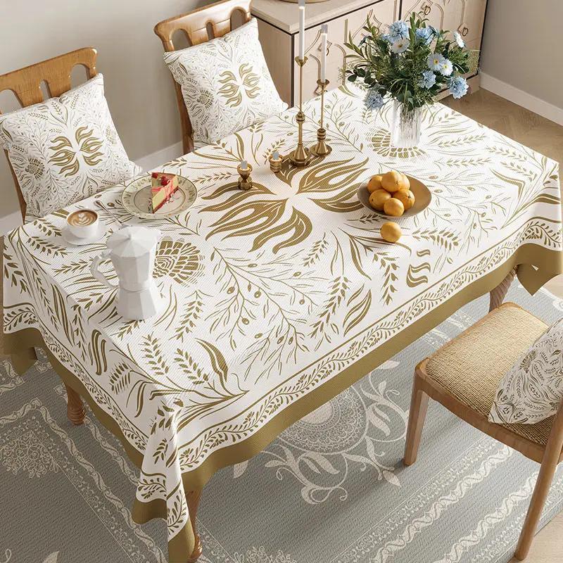 Rectangular Waterproof Cotton Linen Table Cover Flower and Bird Printed Tablecloth Anti Slip Wear-resistant Home Desktop Cover