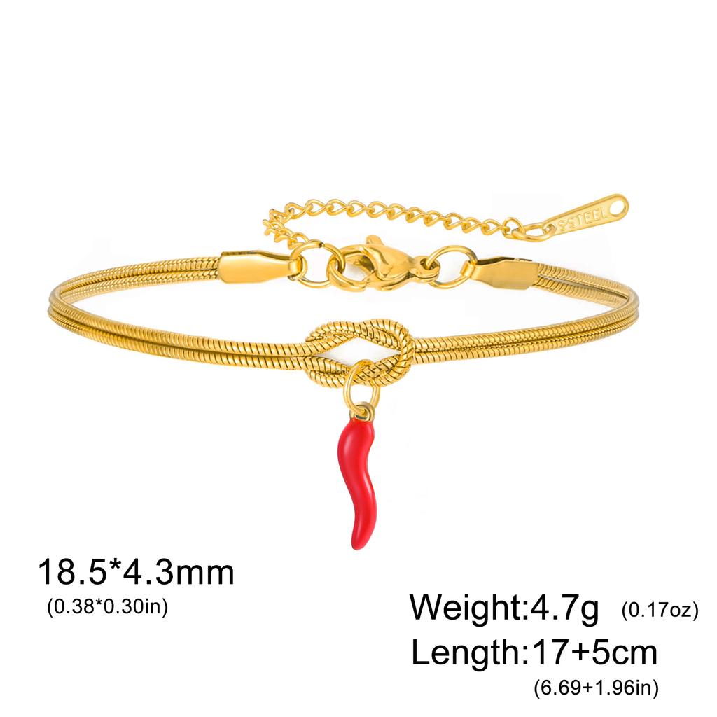 Teamer Italian Horn Charms Double Snake Chain Knot Adjustable Bracelet Stainless Steel Gold Color Valentine's Day Gift Jewelry