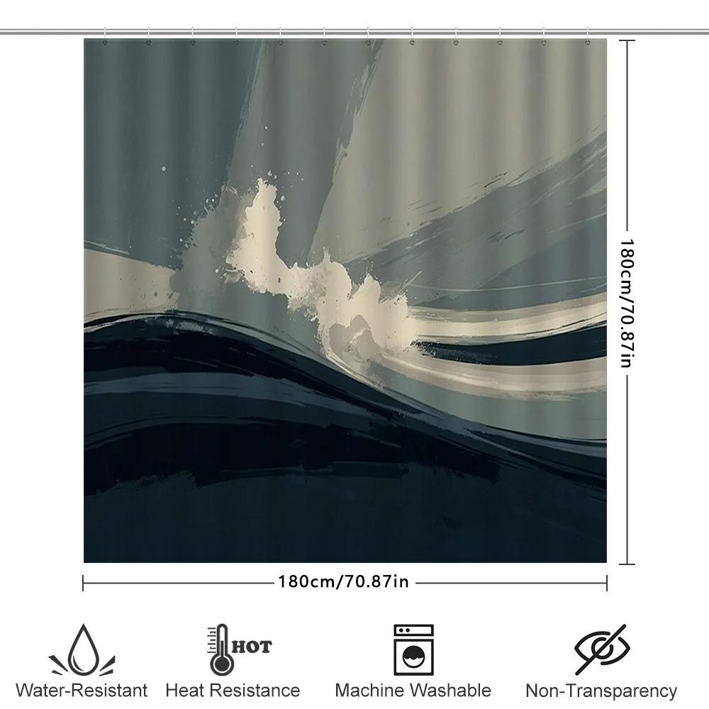 High Quality Dark Blue Waves Print Shower Curtain Bathroom Decor Waterproof Modern Home Supplies