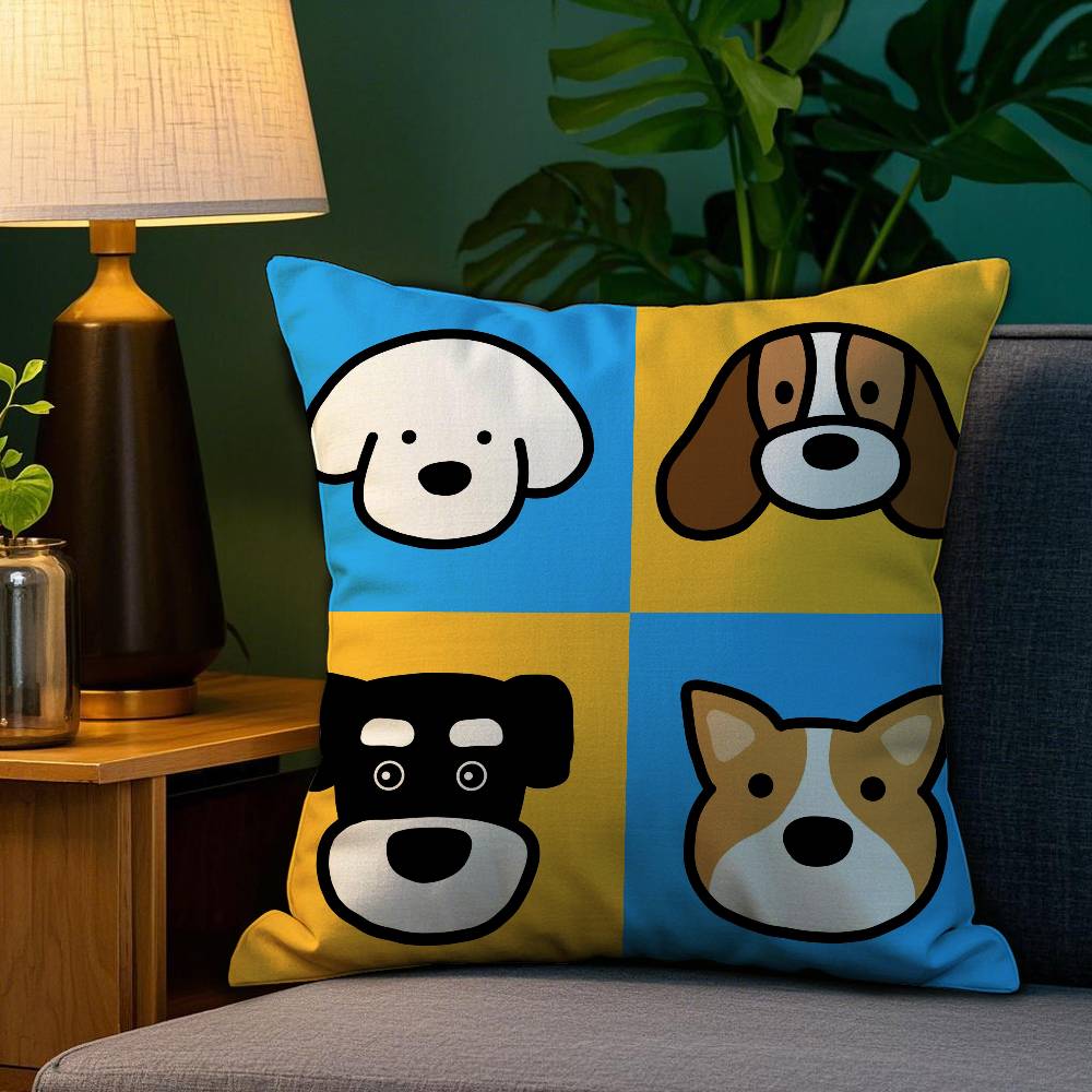 Cartoon Simple Lines Dog Pillow Case Anti-dustmite Pillowcase Invisible Zipper Silky Short Plush Sofa Cushion Cover