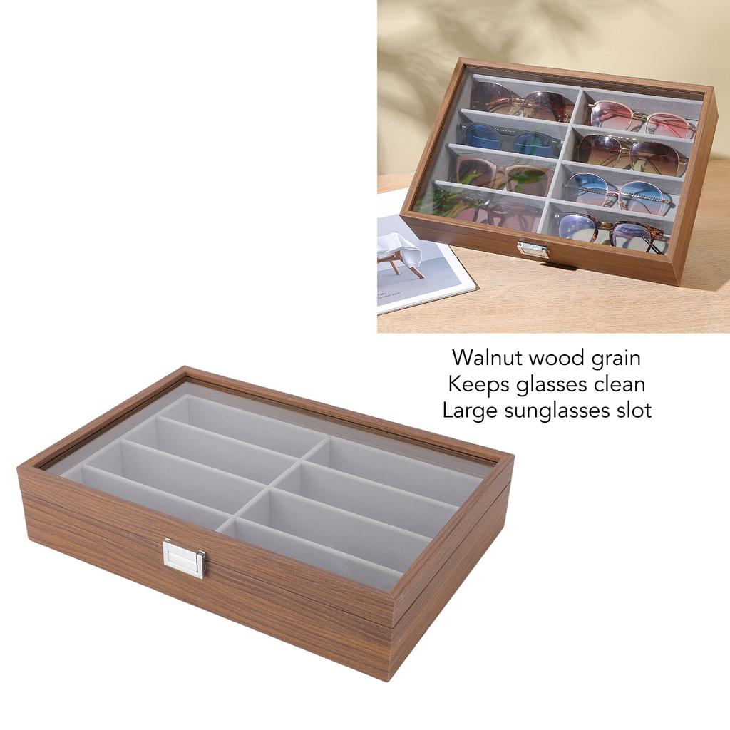 8 Slot Sunglasses Storage Case Walnut Grain Wooden Glasses Box Organizer Storage Eyeglasses Holder