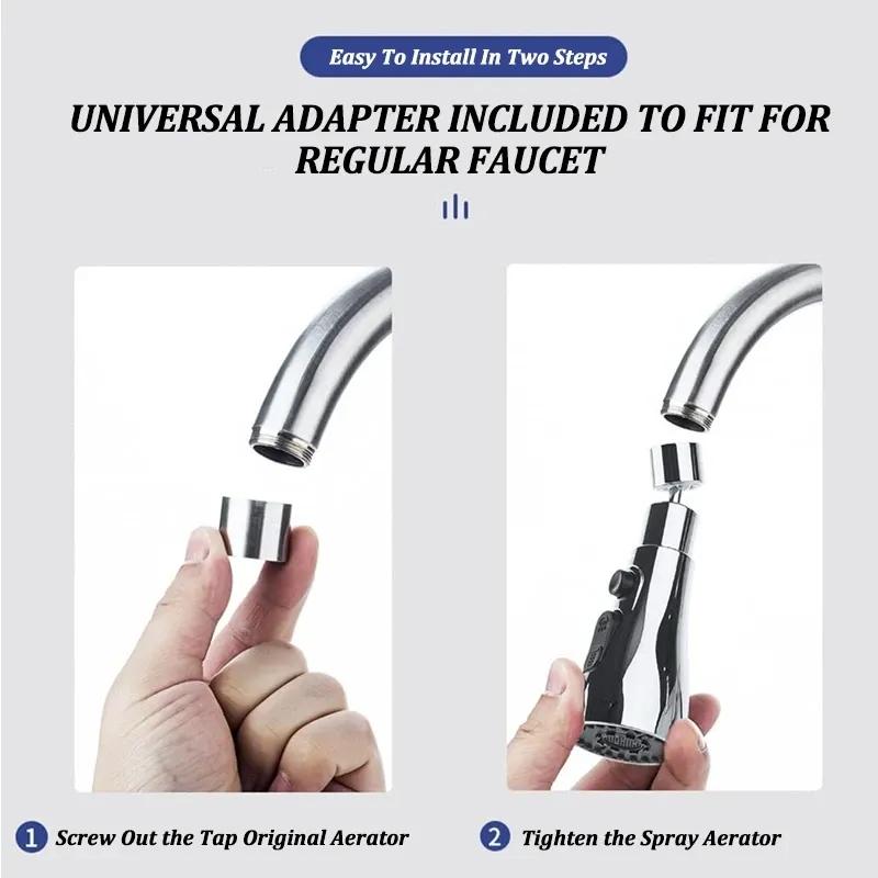 3 In1 Universal 360° Rotation Kitchen Faucet Extender ABS Durable Water Saving Shower Spray Head Bathroom Basin Tap Replacement