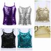 Çocuk Kız Spagetti Sapanlar Sparkly Payetli Üstler Kolsuz Kaşkorse Tank Top Dans Sahne Performansı için