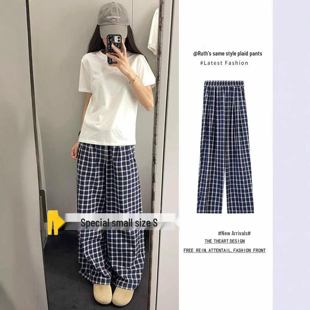 

Women s Blue Retro Plaid High Waist Wide-Leg Spring Pants XL (116-125 lbs)