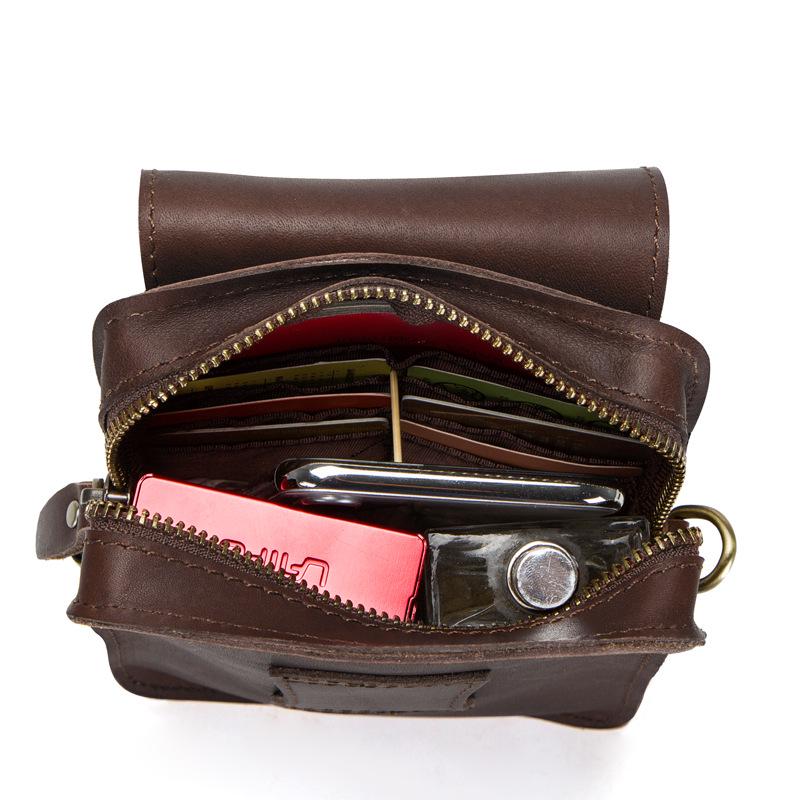 Men's Retro Crazy Horse Leather Crossbody Phone Waist Bag