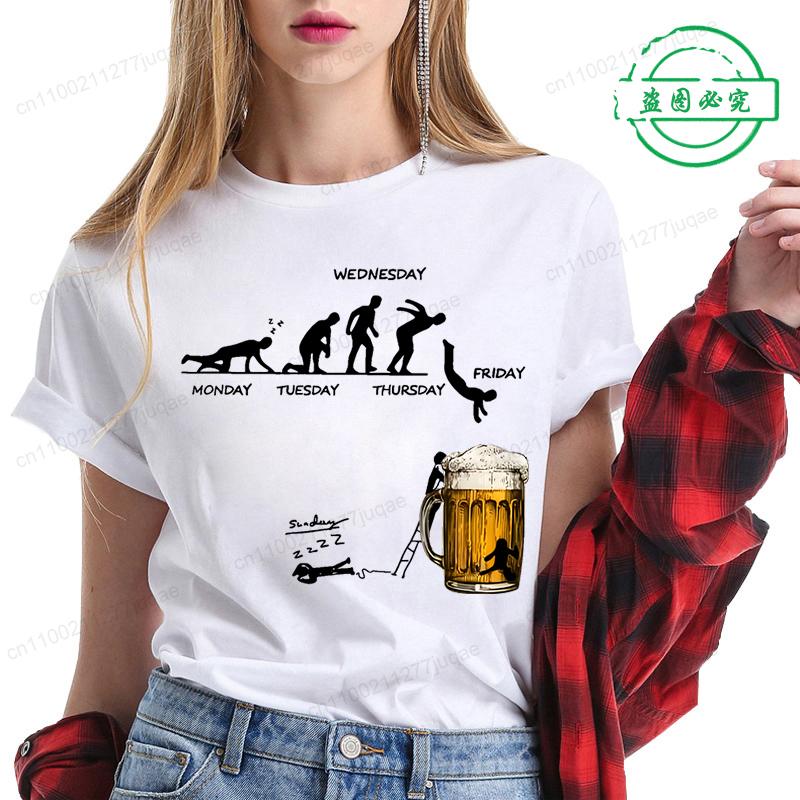 Women T Shirt Monday To Friday Drink Beer Funny Sports Fashion Casual T-shirt Skeleton FRIDAY Beer Graphic Tshirts Women Clothes
