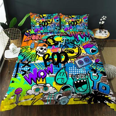 Ensembles de housses de couette Graffiti pour enfants et adolescents Housse de couette Reine Légère Duvet Décoration de chambre 2 taies d'oreiller 1 housse de couette Sans couette